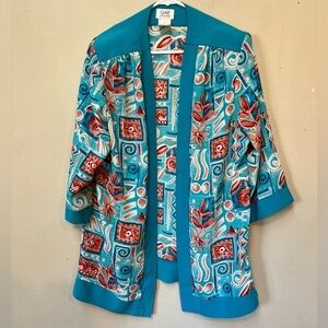 Vintage Graff Women's Turquoise Floral Blazer Jacket Large